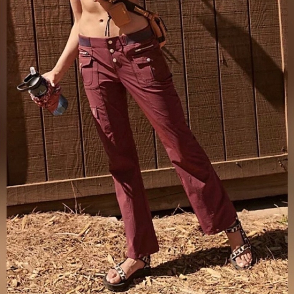 Free People FP Movement Cascade Flares Cargo Pants Oxblood Utility Boho Festival
